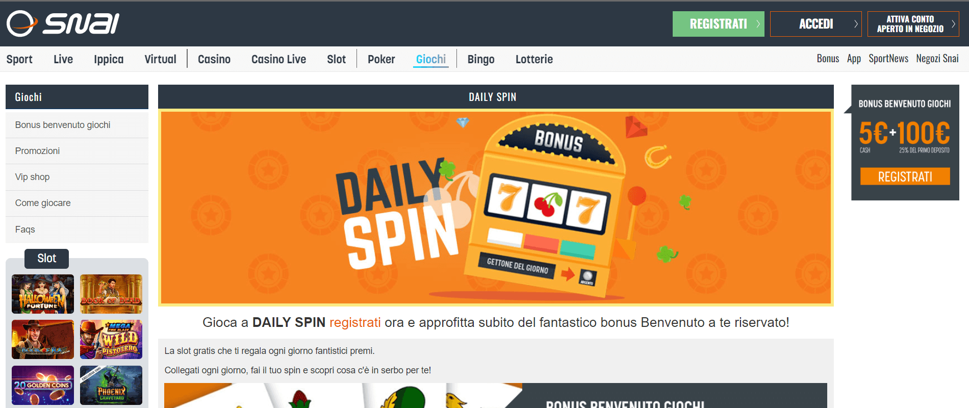Free spin giornalieri