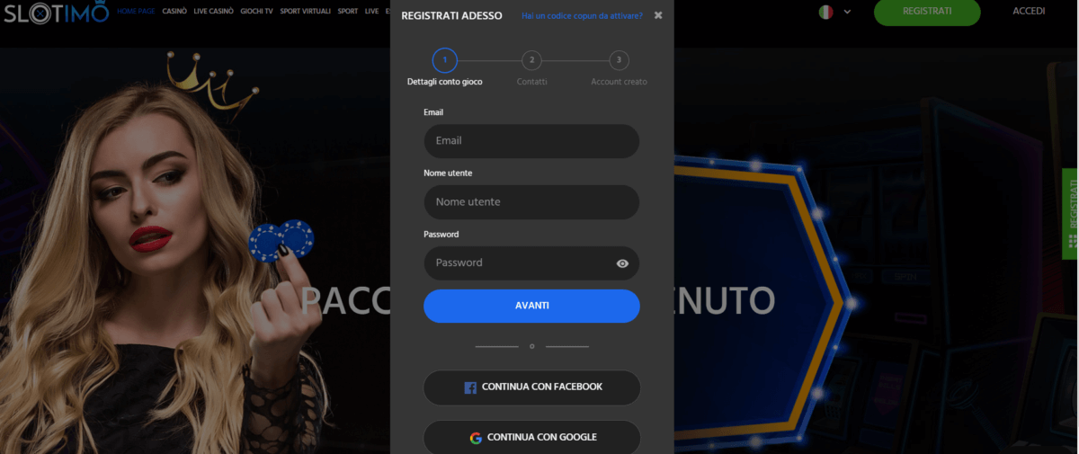 Slotimo Registrazione