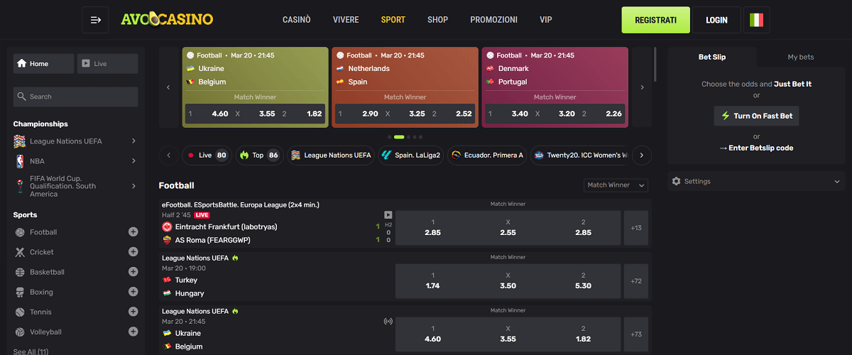 AvoCasino Scommesse
