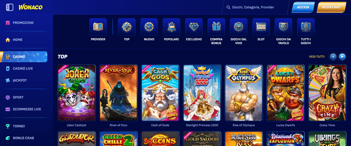 Wonaco Casino Giochi